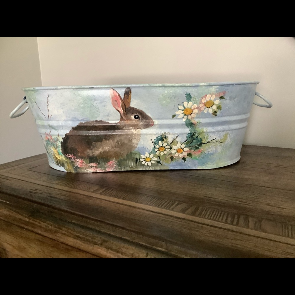 Metal Hand Painted Bunny Decor New